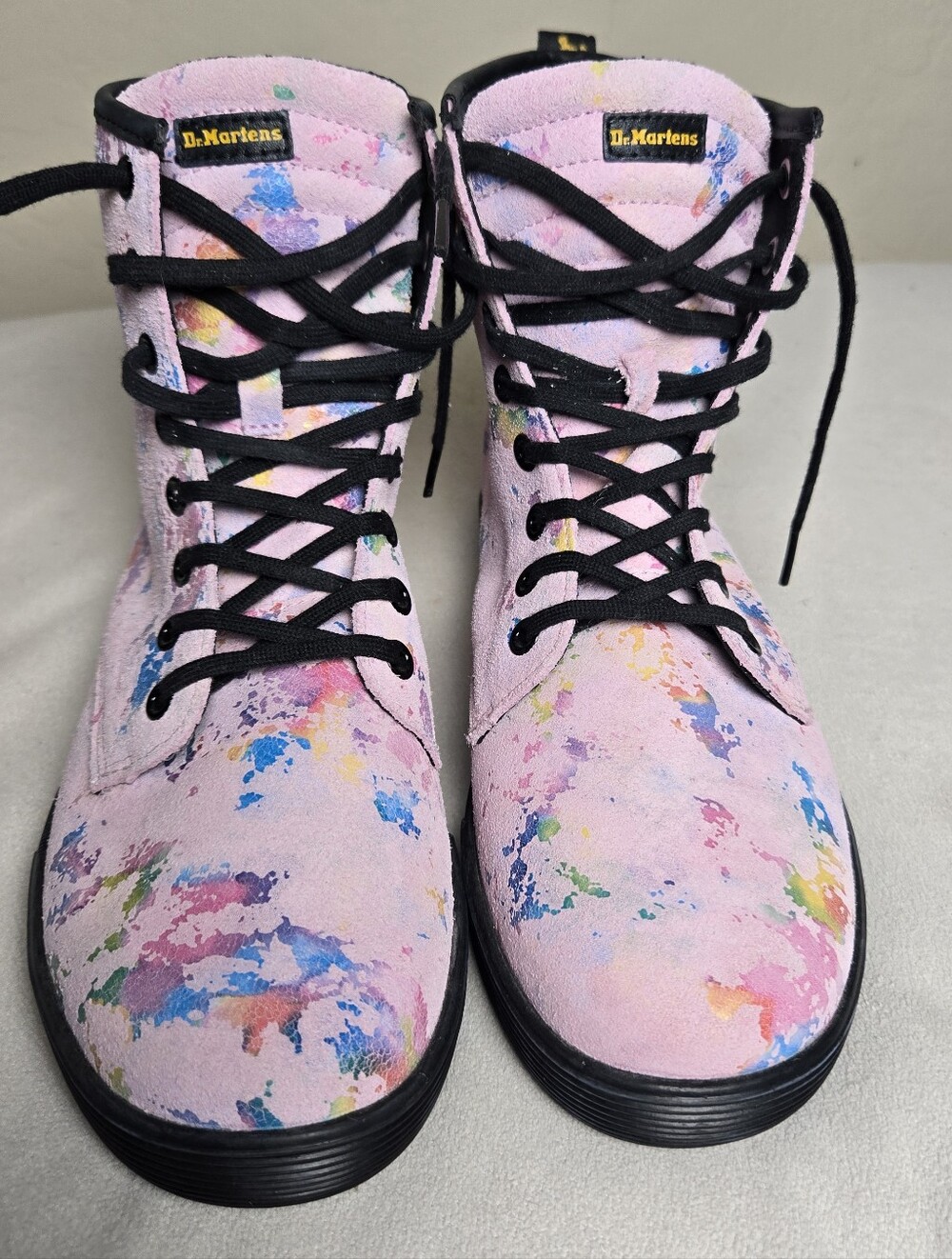 Dr Martens Sheridan Confetti Suede Boots Womens 9 Pink Combat Splatter NWOT